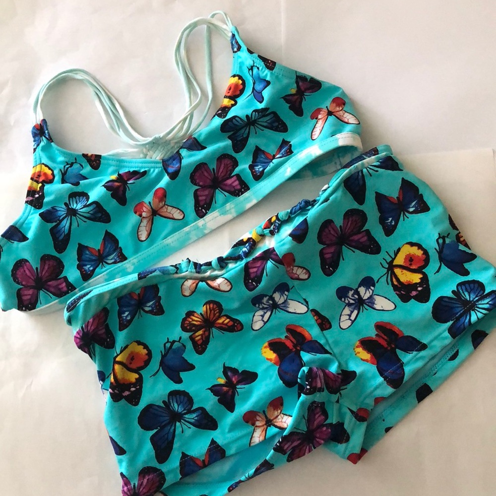 Blue butterfly kids bathing suit